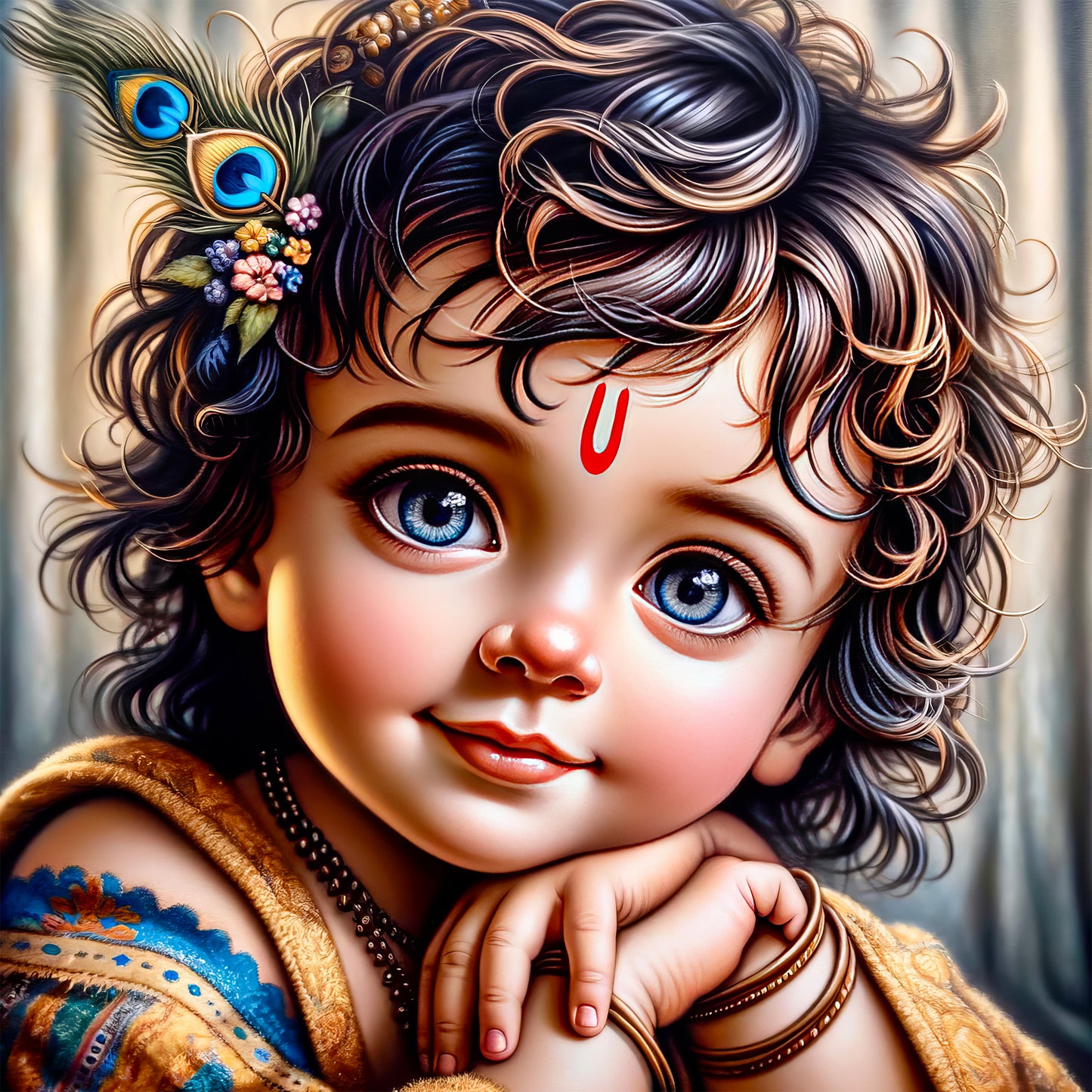 63mm Square Fridge Magnet of Cute Lord Krishna 110002