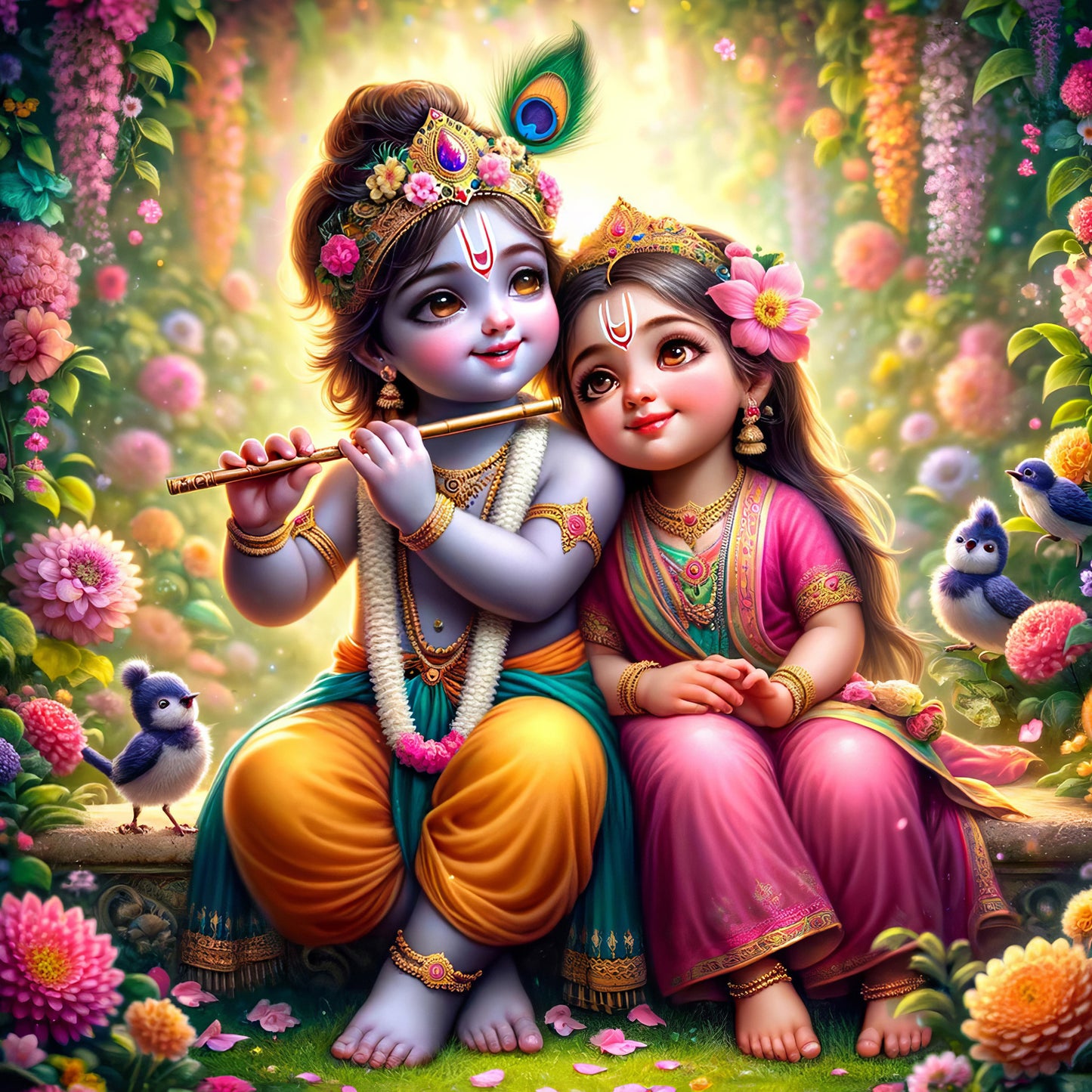 90mm x 90mm Glossy Photo Print of Cute Lord Radha Krishna 110005