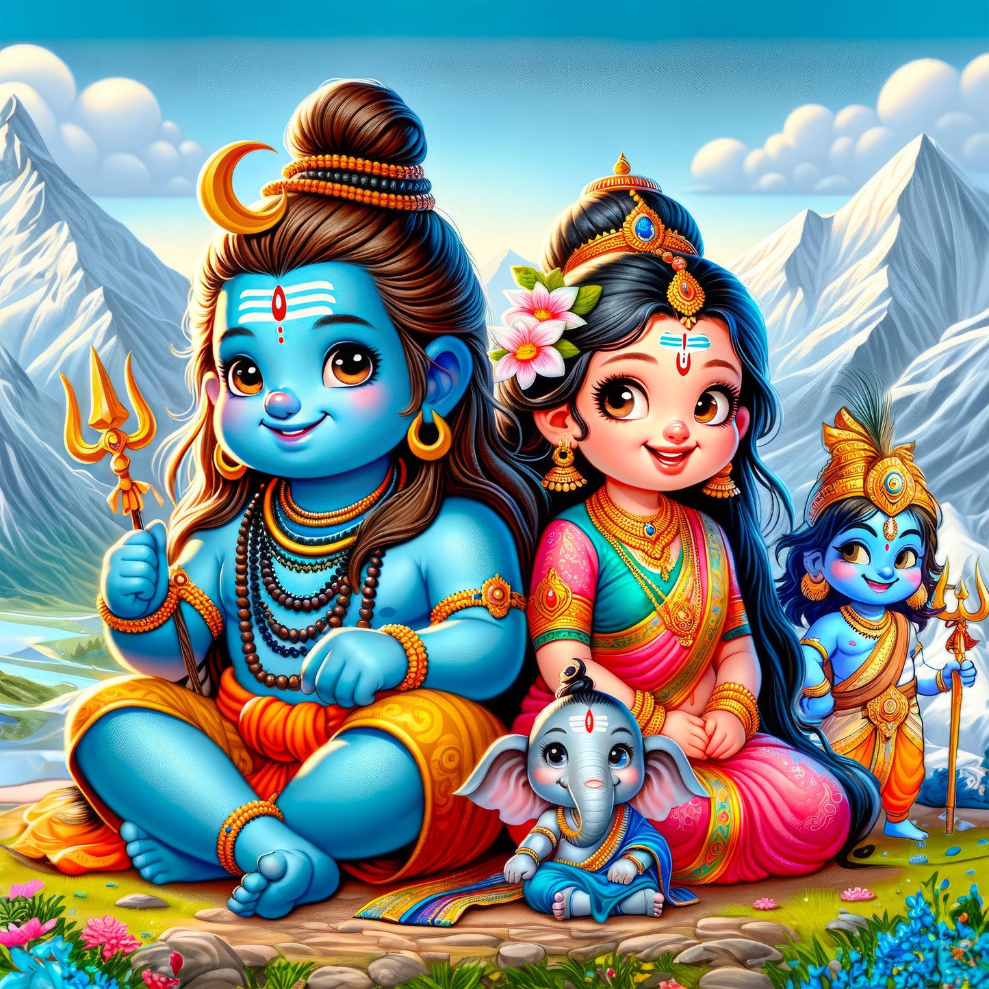 63mm Square Fridge Magnet of Lord Shiva Parvati Family 110006