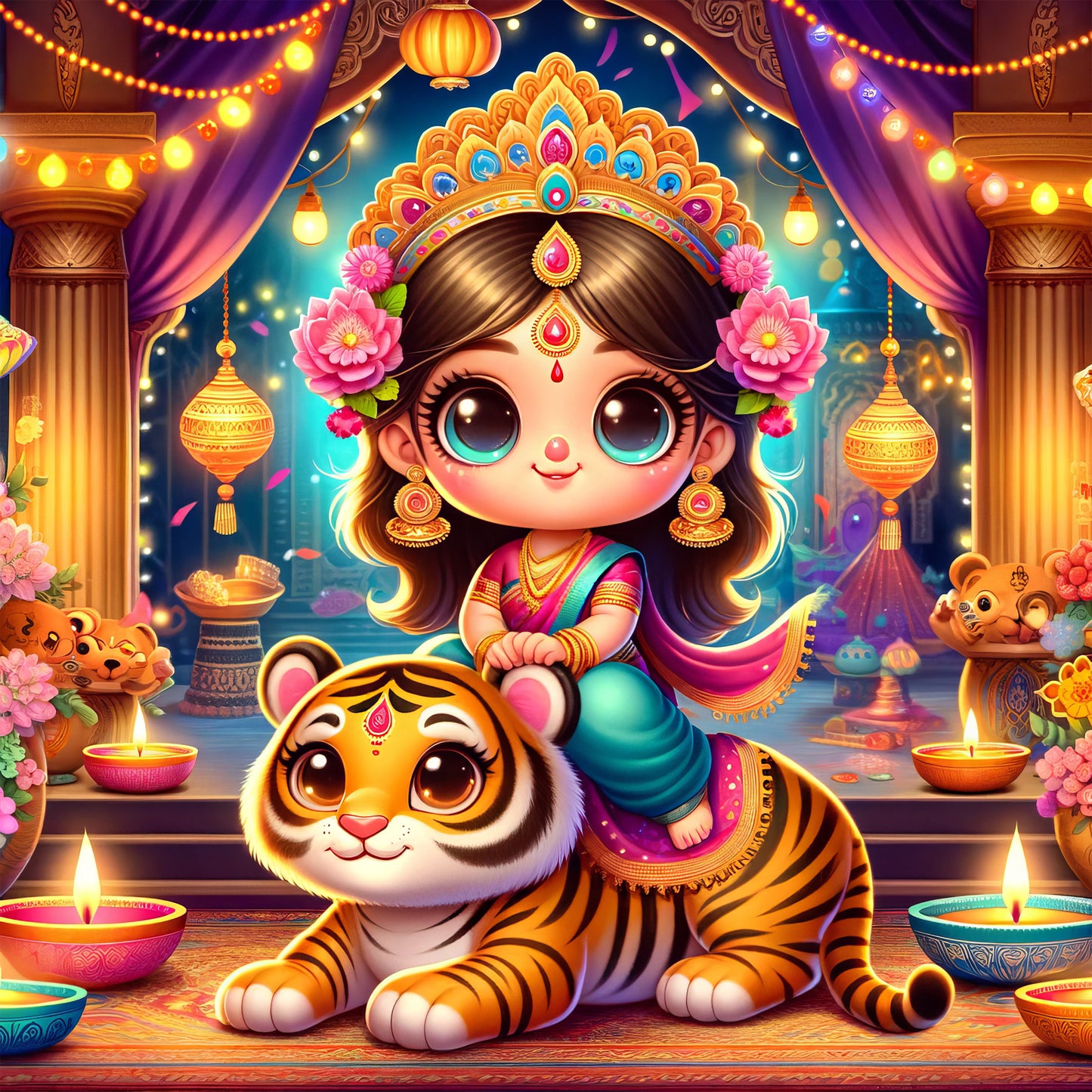 90mm x 90mm Glossy Photo Print of Cute Goddess Amba Maa 110008