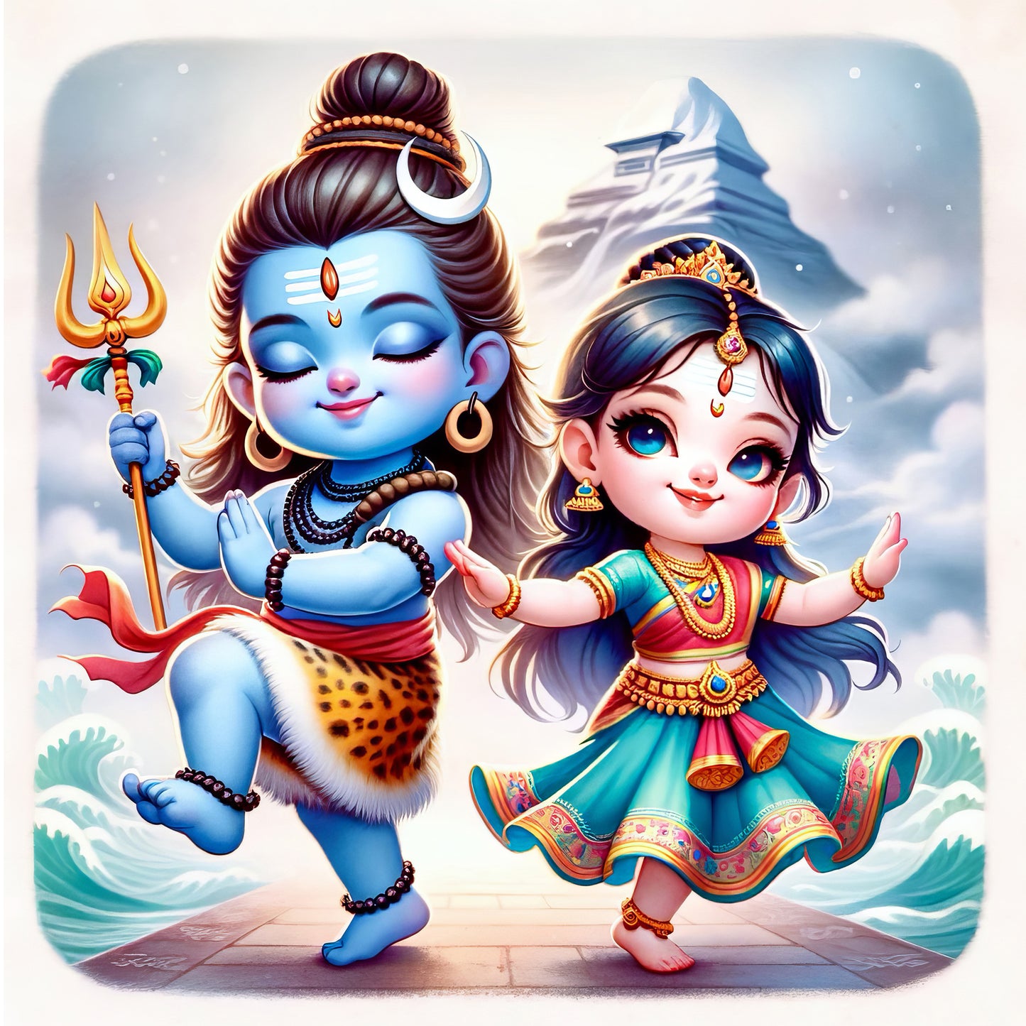 63mm Square Fridge Magnet of Cute Lord Shiva and Parvati Tandav 110011