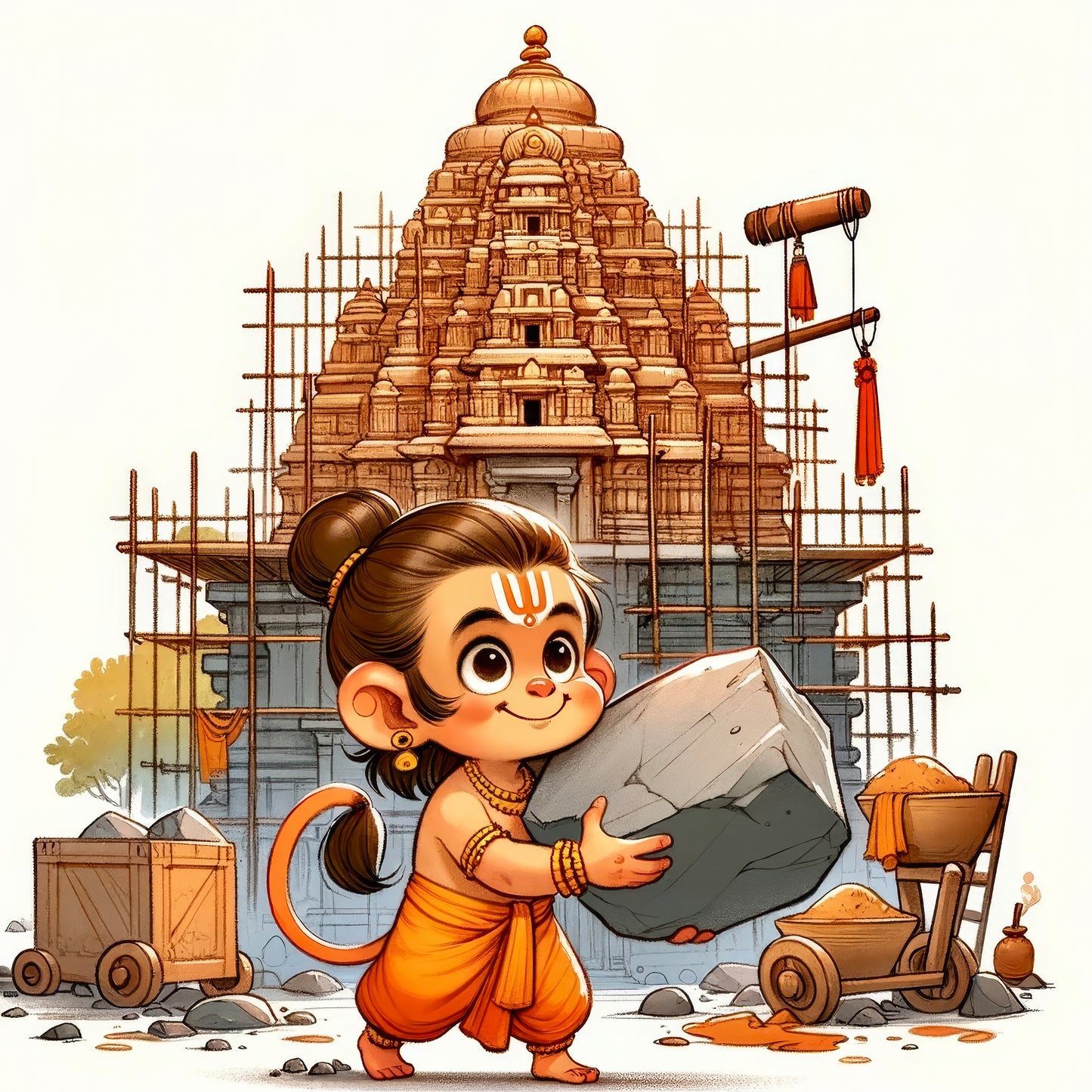 63mm Square Fridge Magnet of Lord Hanuman building Ram Mandir 110014