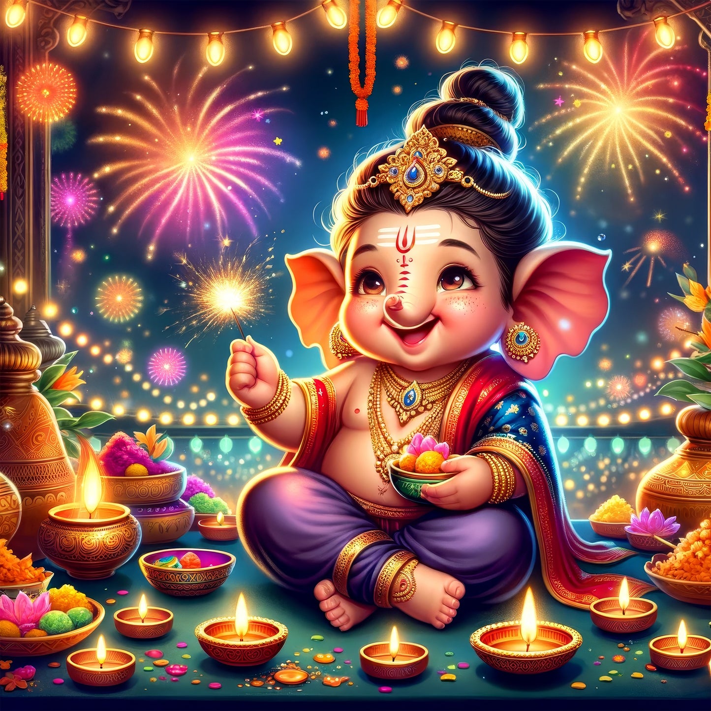 63mm Square Fridge Magnet of Cute Lord Ganesha 110019