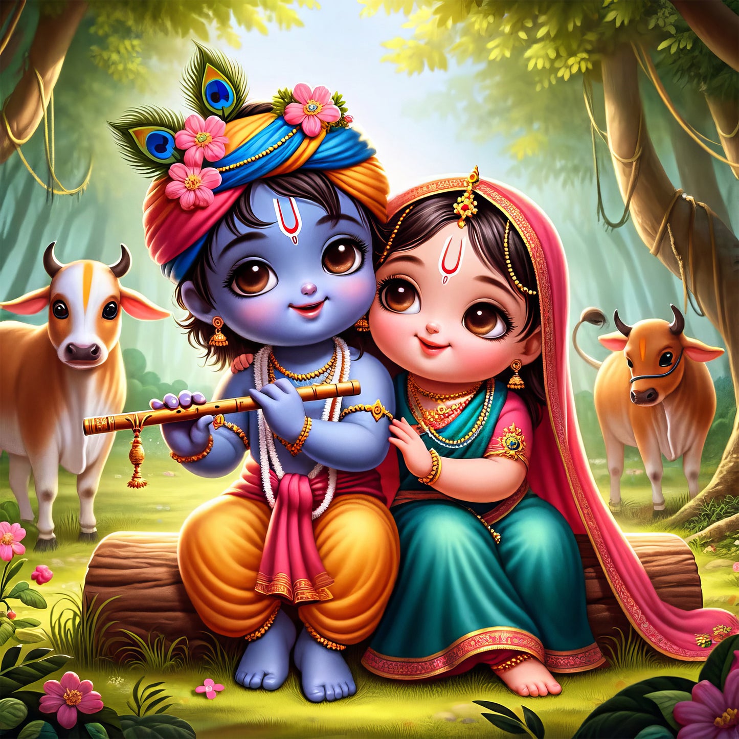 63mm Square Fridge Magnet of Cute Lord Radha Krishna 110021