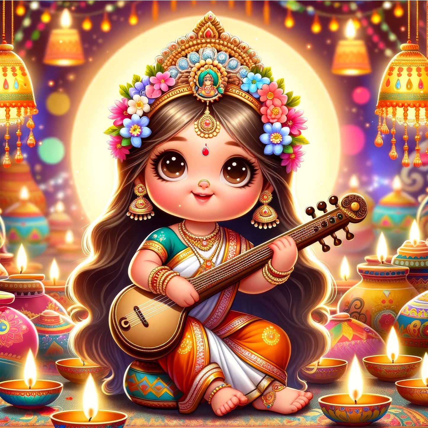 63mm Square Fridge Magnet of Goddess Saraswati Maa 110028