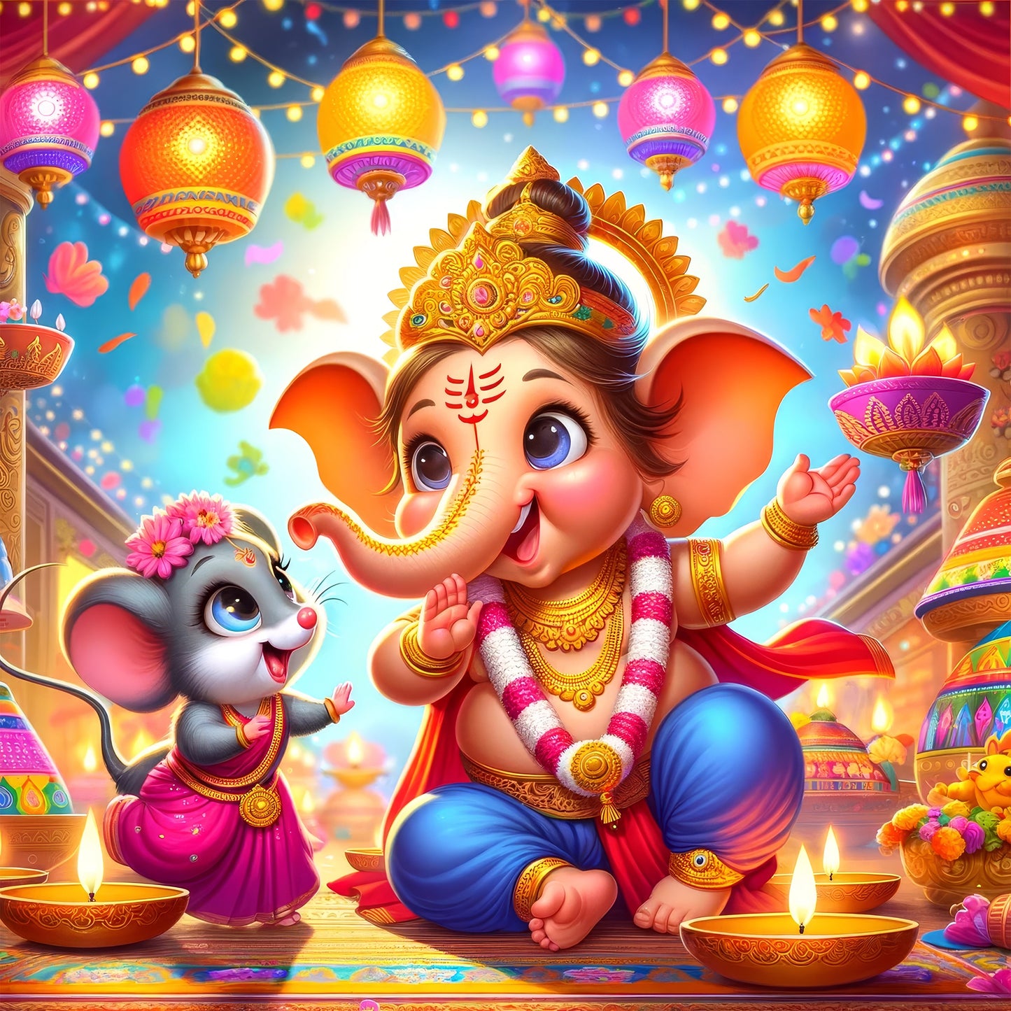 63mm Square Fridge Magnet of Lord Ganesha 110029