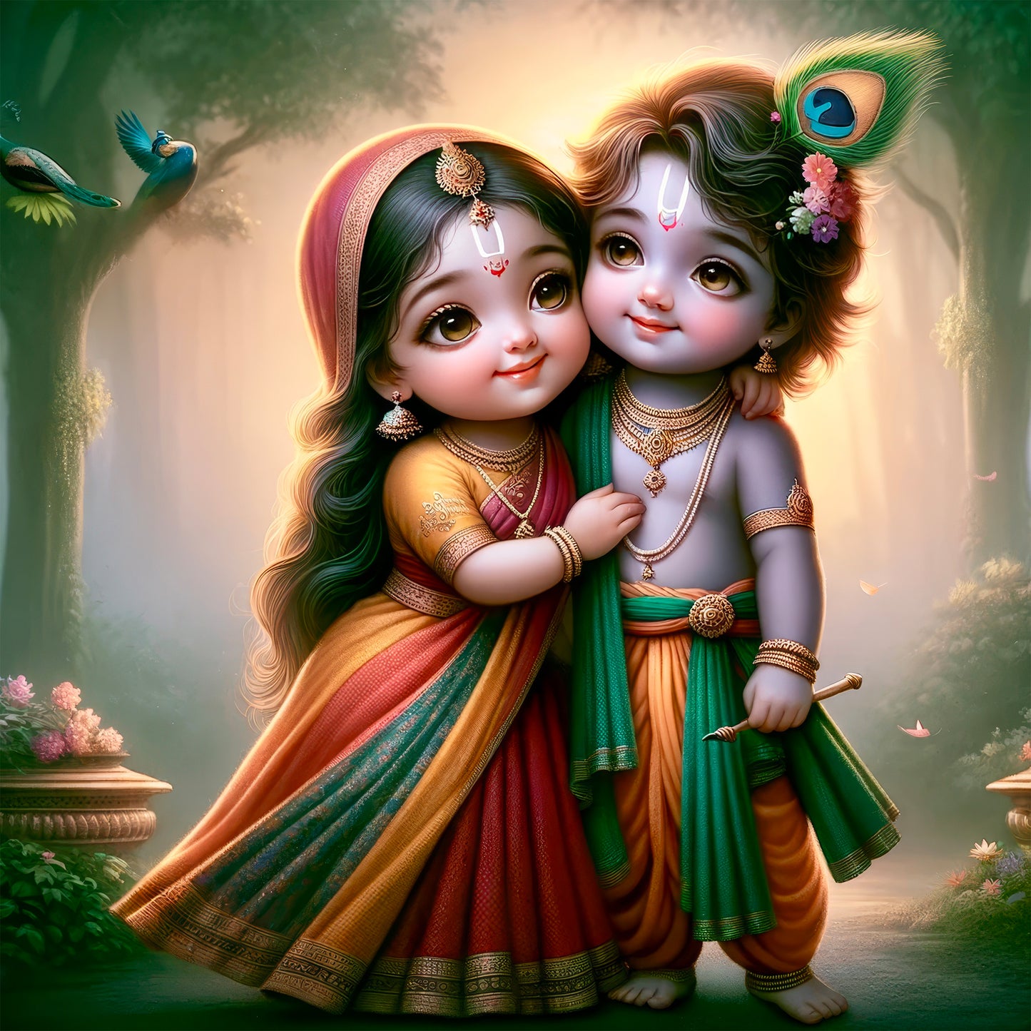 63mm Square Fridge Magnet of Cute Couple Radha Krishna 110037