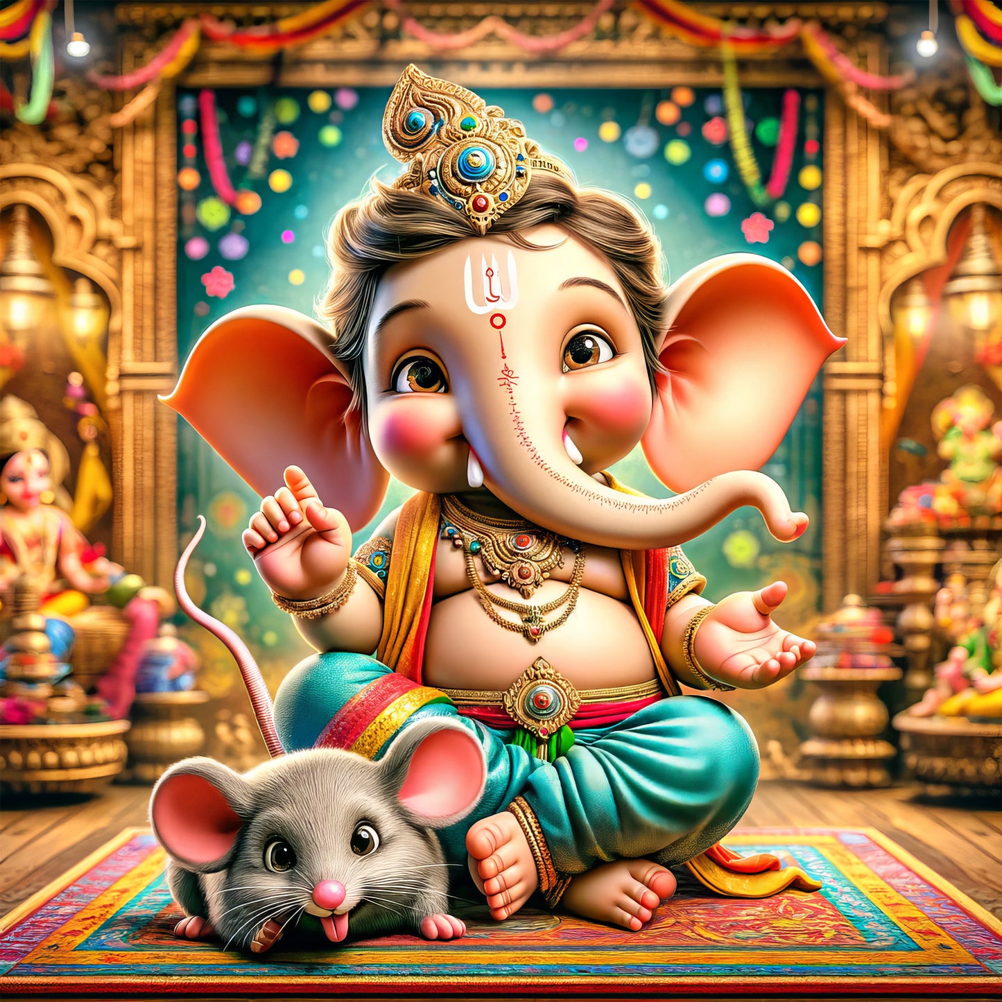 90mm x 90mm Glossy Photo Print of Cute Lord Ganesha 110041