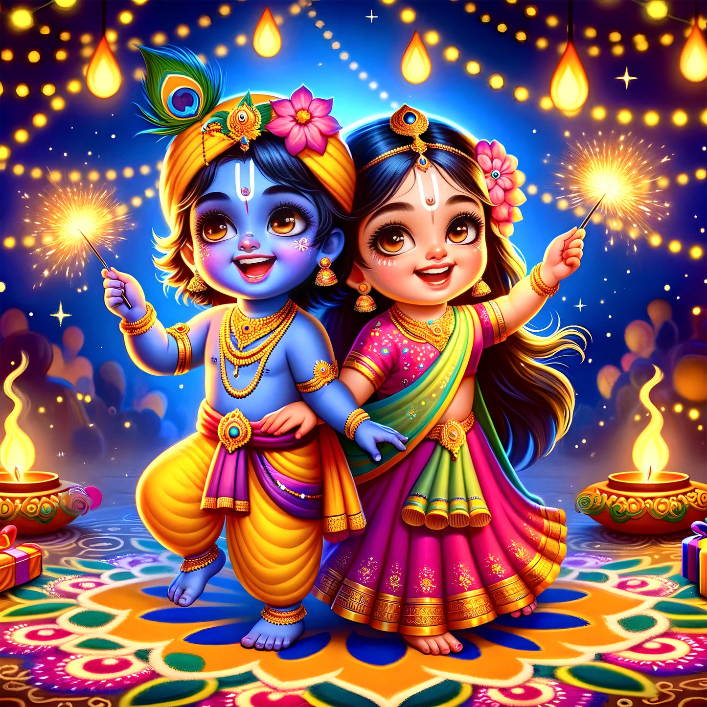 90mm x 90mm Glossy Photo Print of Lord Radha Krishna 110046
