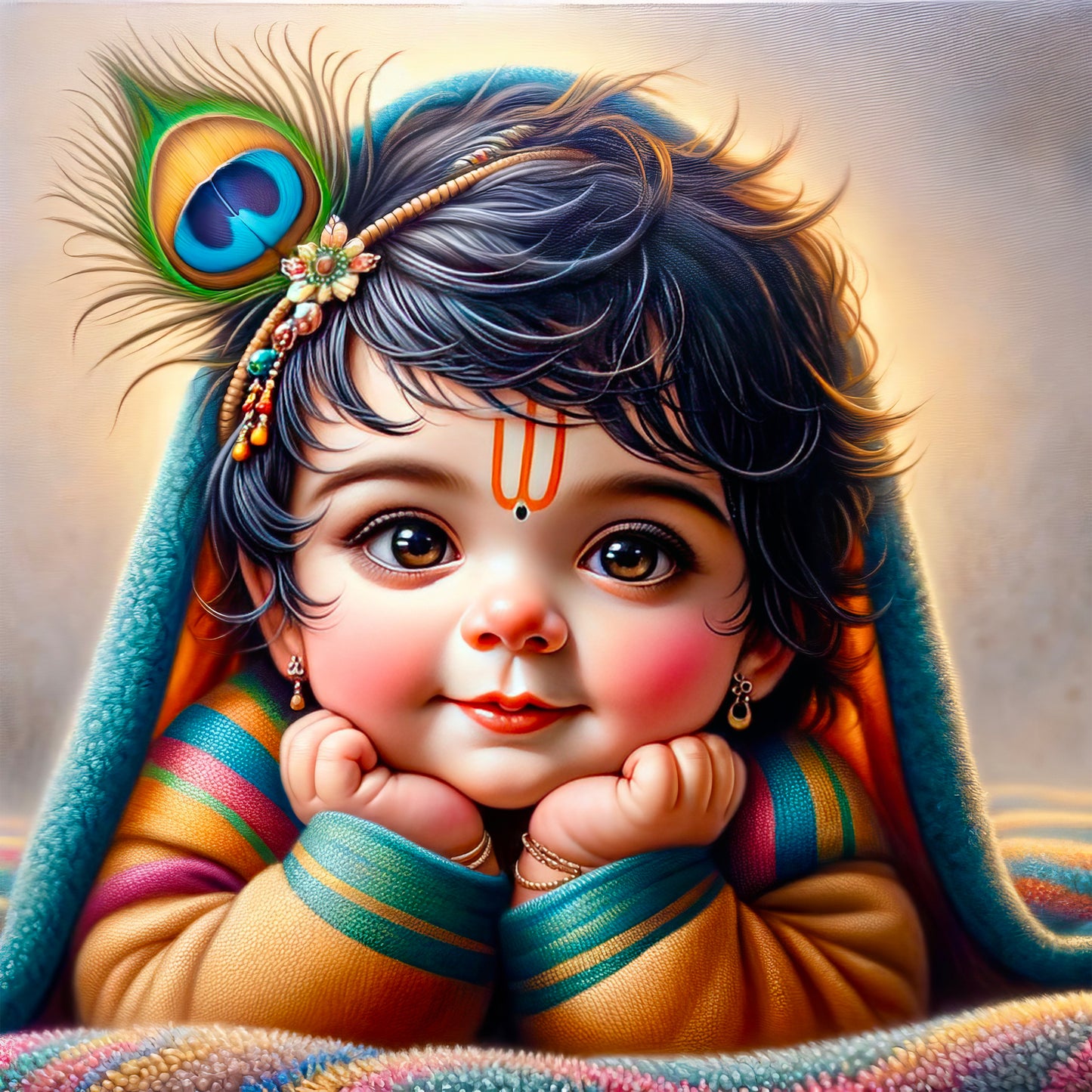 90mm x 90mm Glossy Photo Print of Cute Kid Krishna 110049