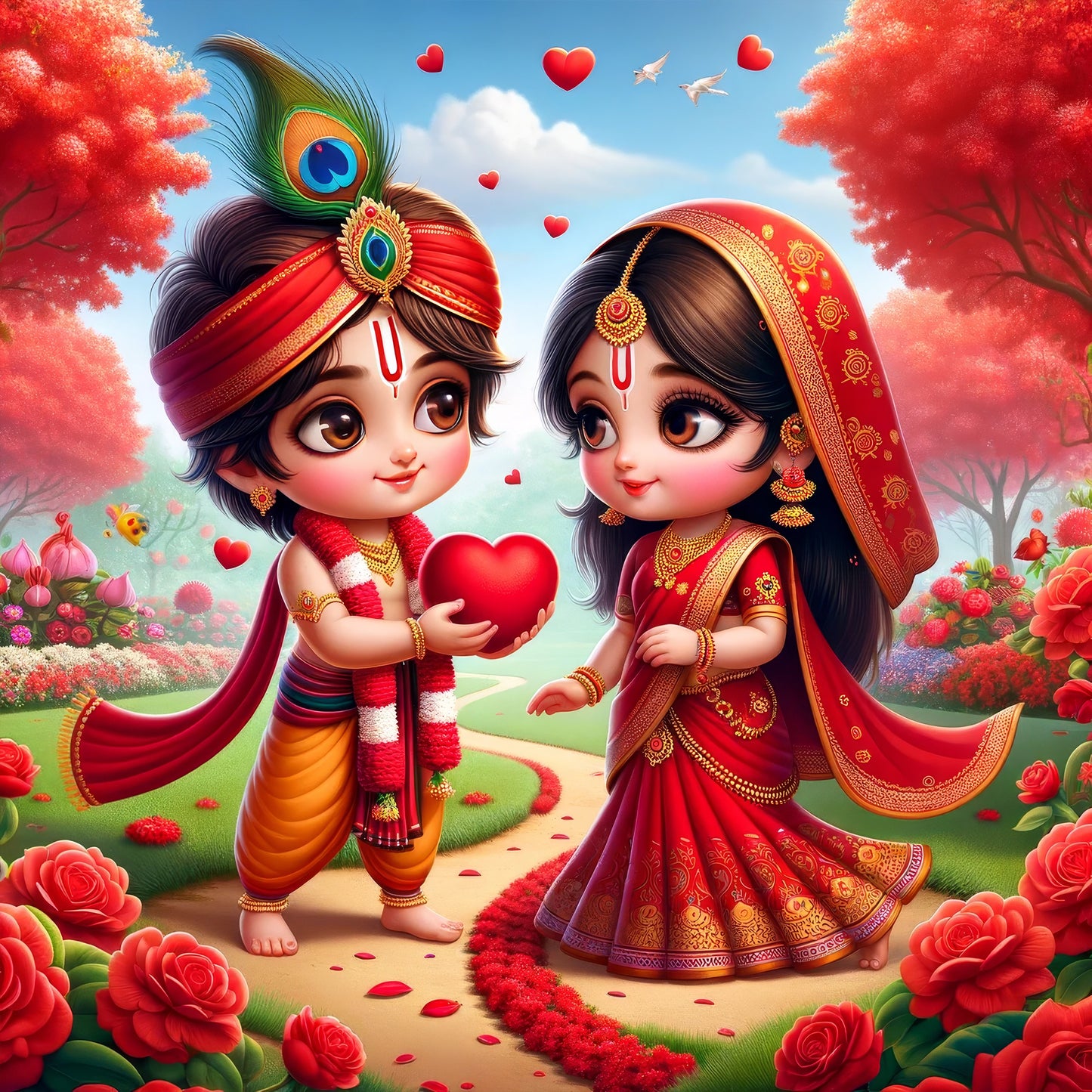 63mm Square Fridge Magnet of Cute Radha Krishna 110062