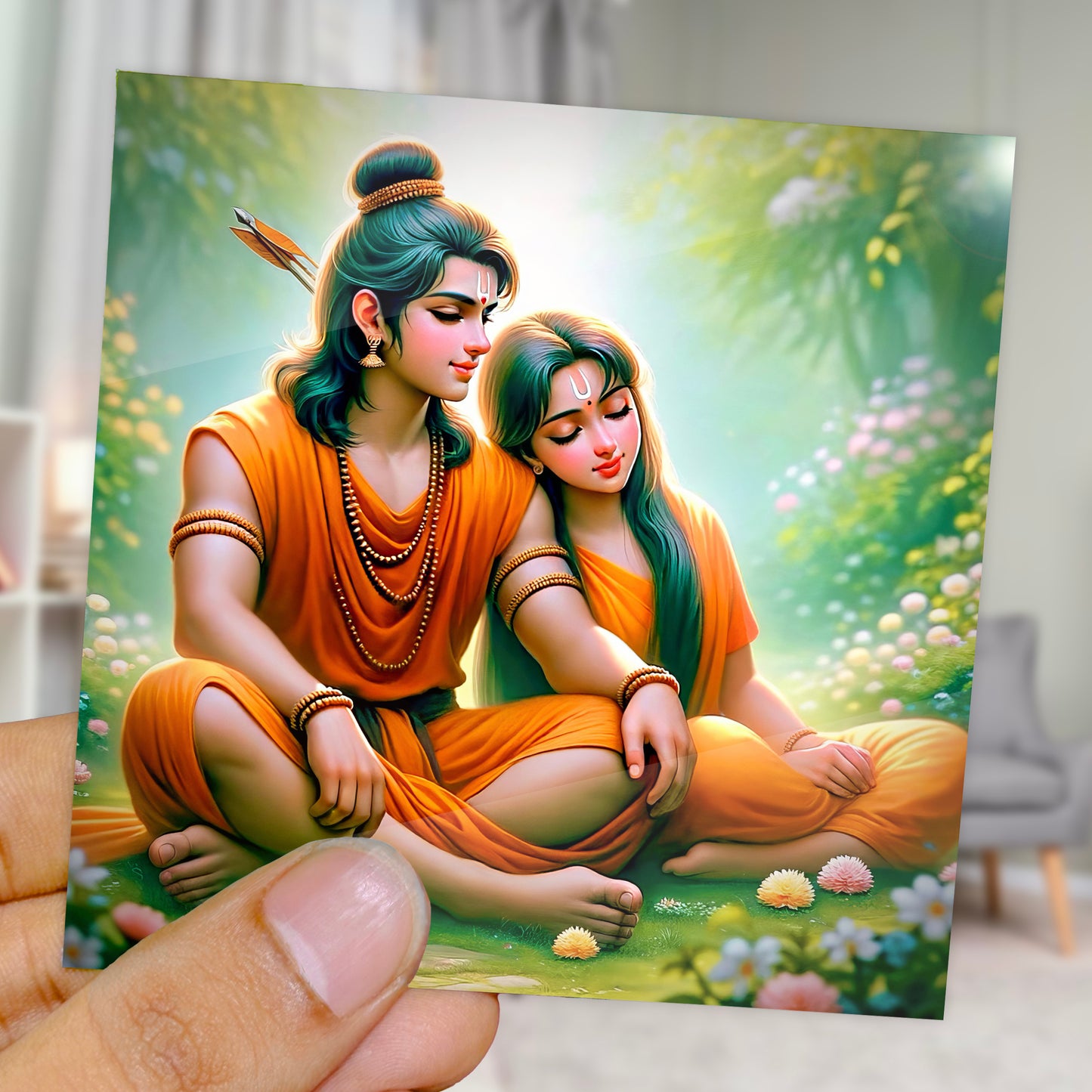 90mm x 90mm Glossy Photo Print of Lord Ram and Sita 110023