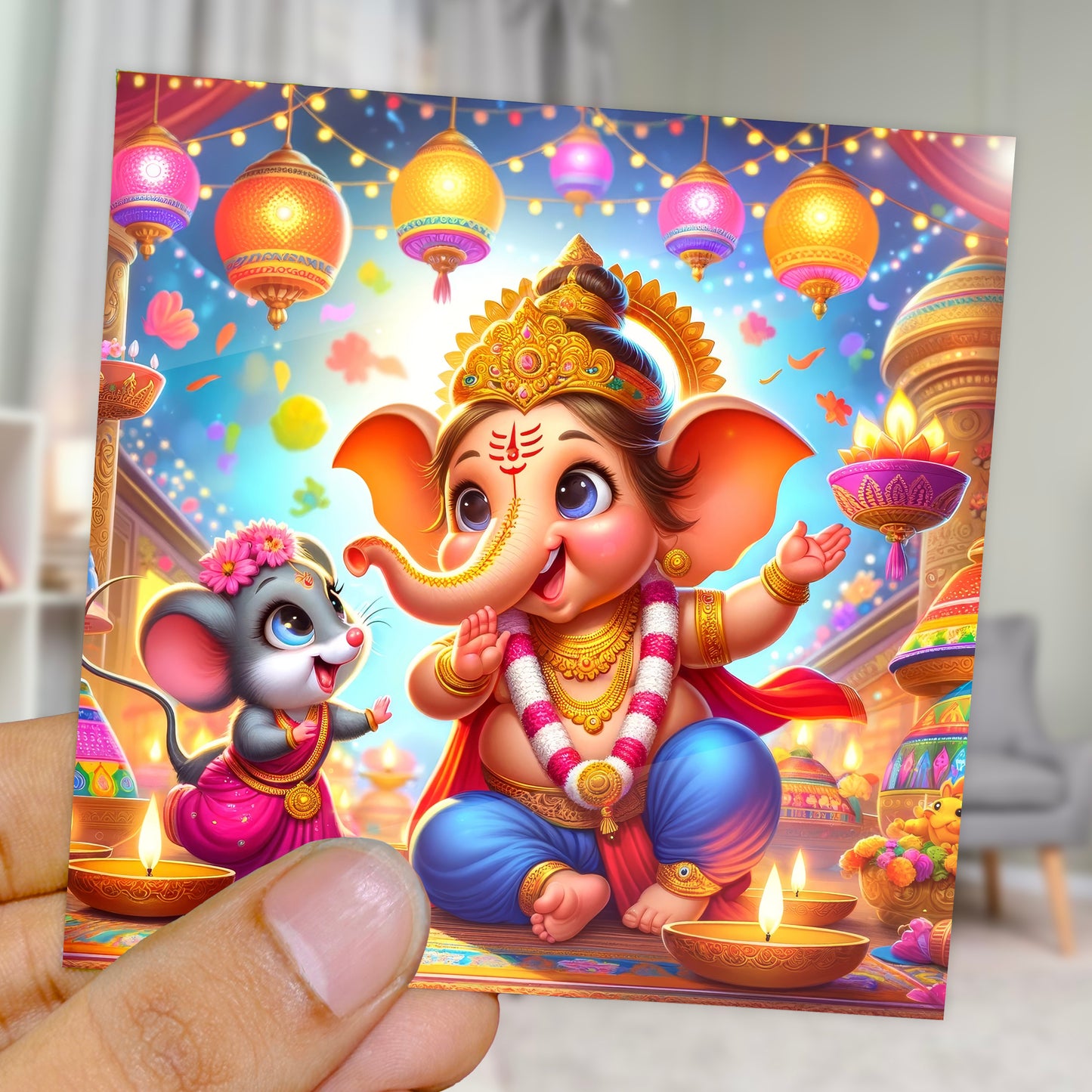 90mm x 90mm Glossy Photo Print of Lord Ganesha 110029
