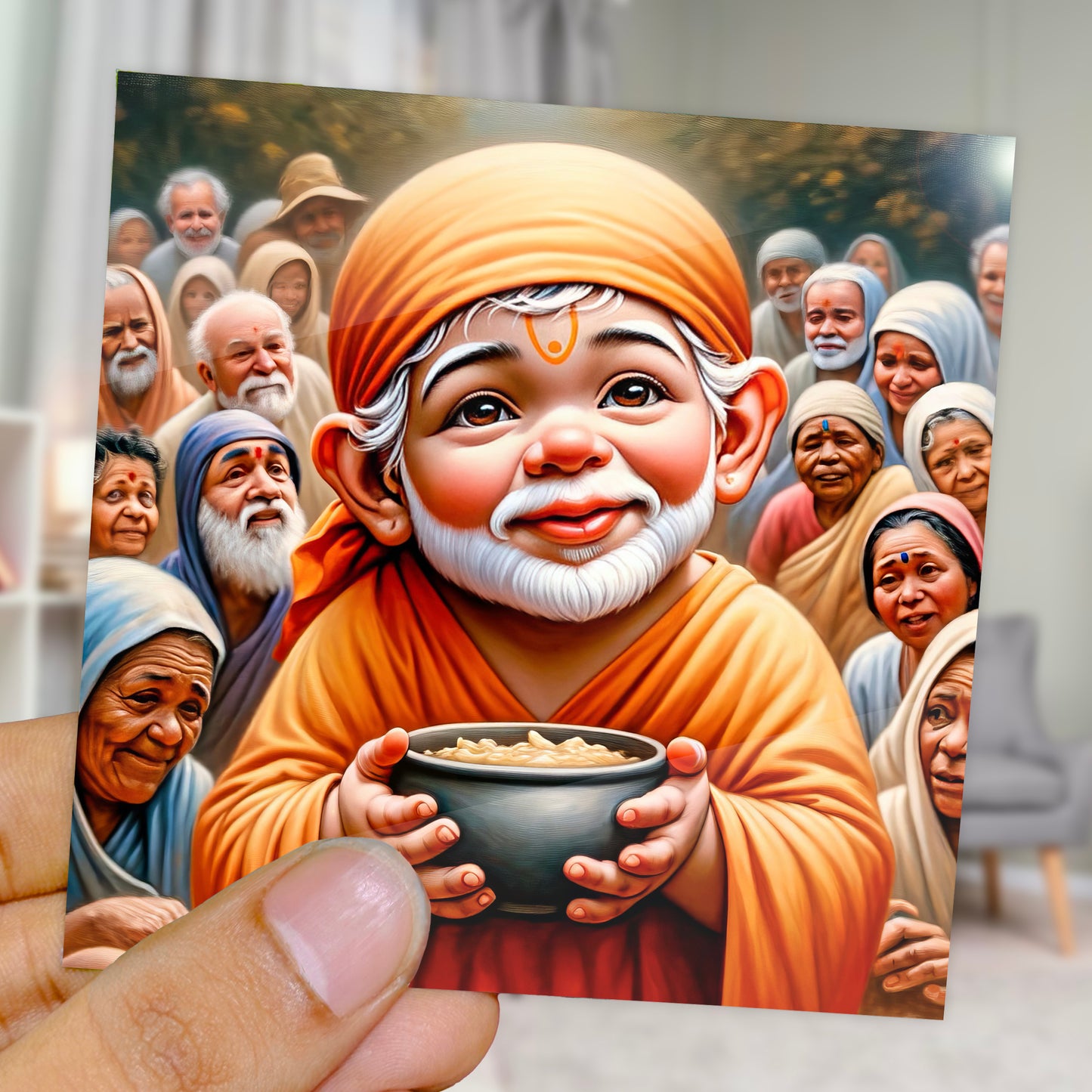 90mm x 90mm Glossy Photo Print of Cute Sai Baba 110034