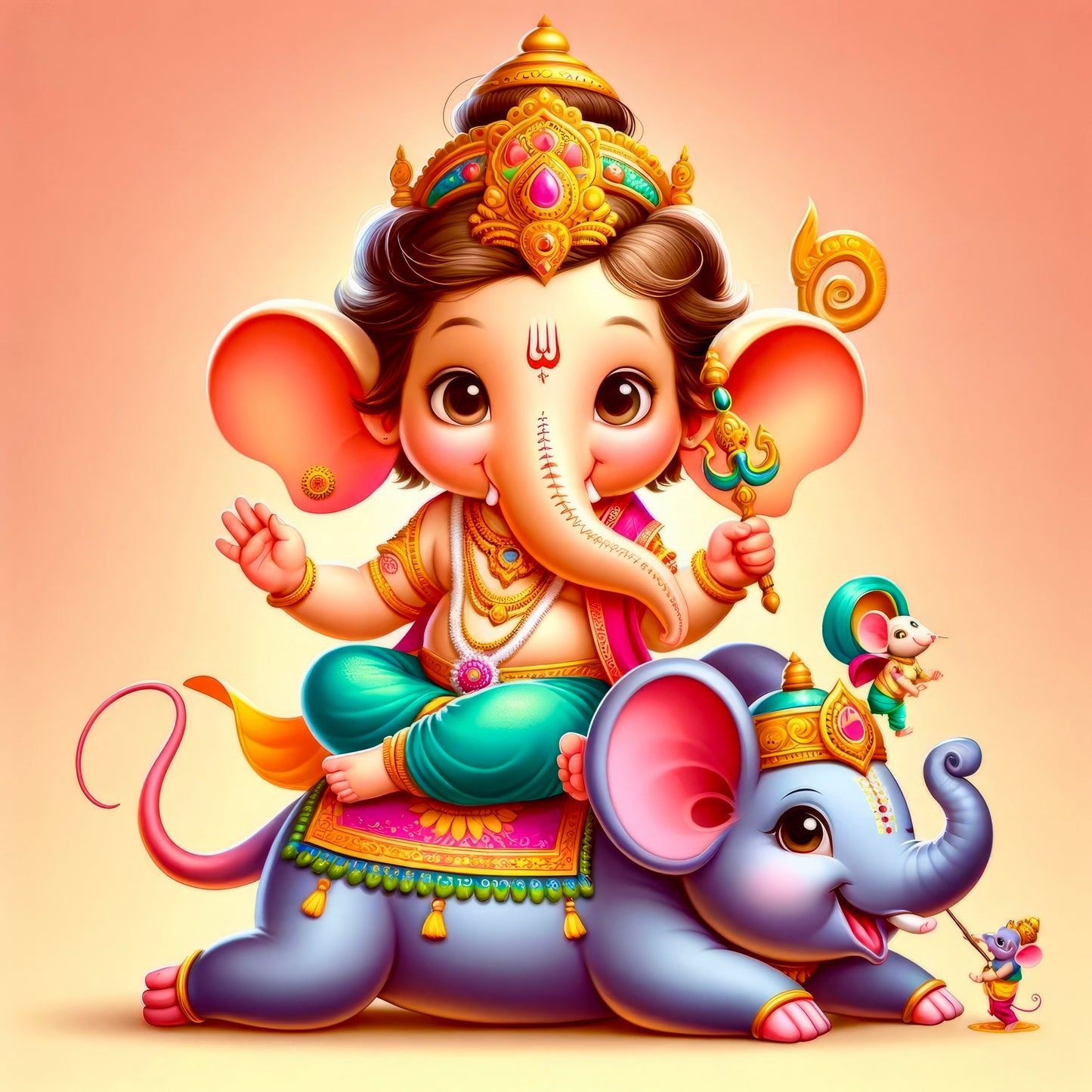 90mm x 90mm Glossy Photo Print of Cute Lord Ganesha 110001