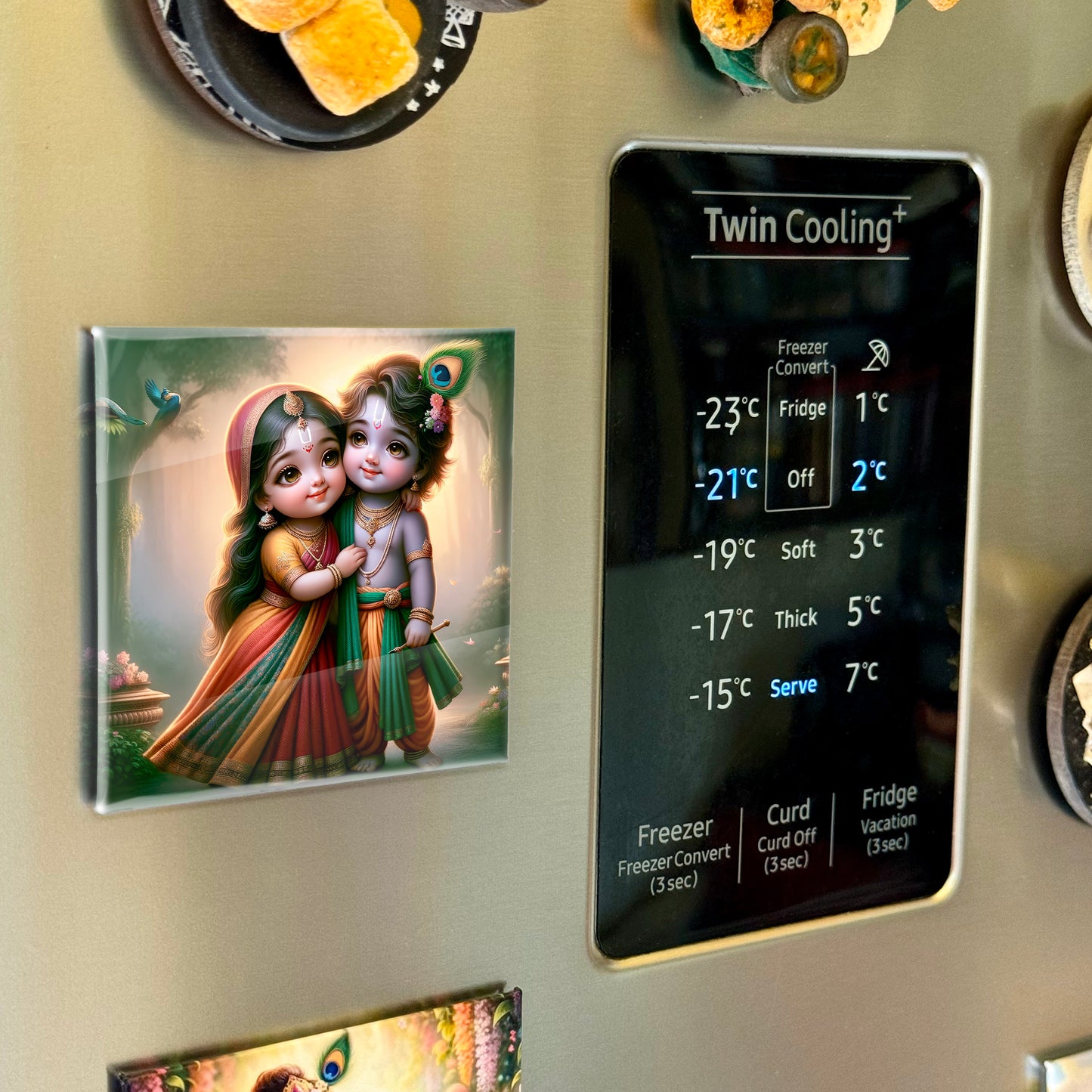 63mm Square Fridge Magnet of Cute Couple Radha Krishna 110037