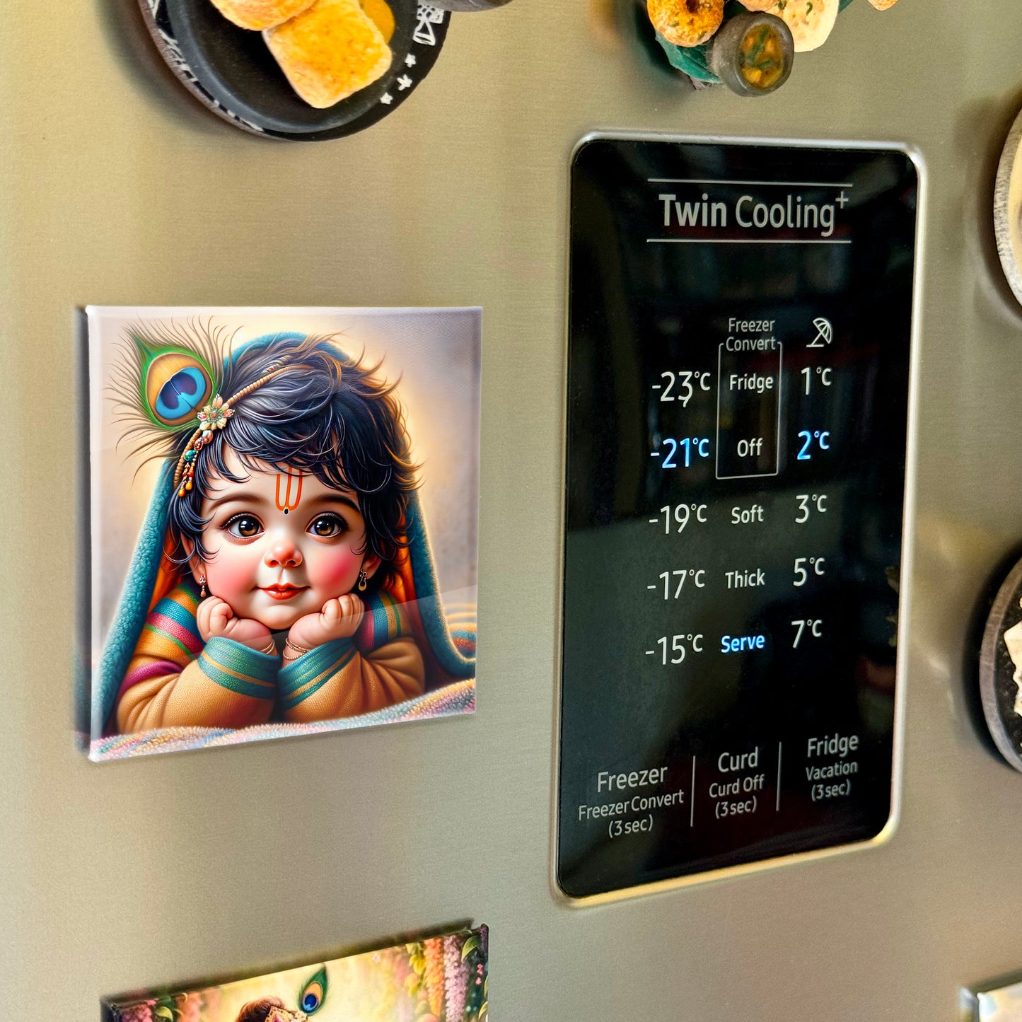 63mm Square Fridge Magnet of Cute Kid Krishna 110049