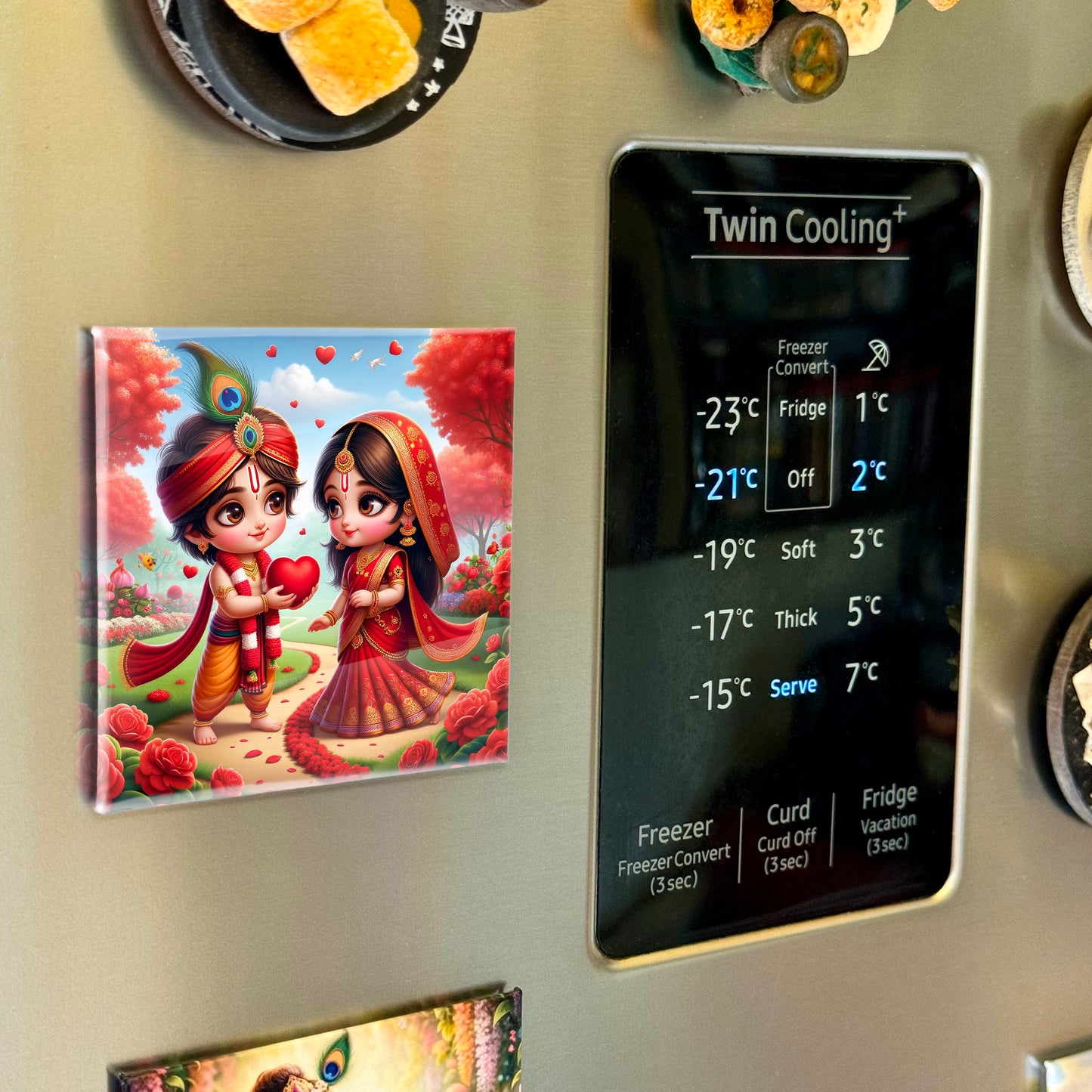 63mm Square Fridge Magnet of Cute Radha Krishna 110062