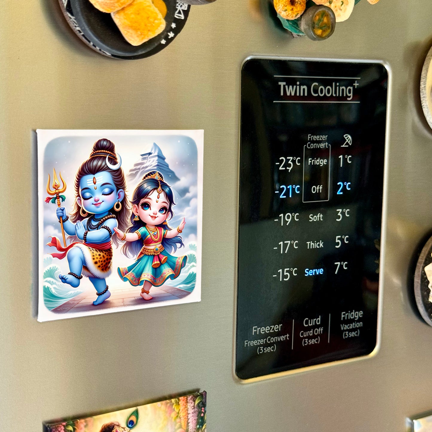 63mm Square Fridge Magnet of Cute Lord Shiva and Parvati Tandav 110011