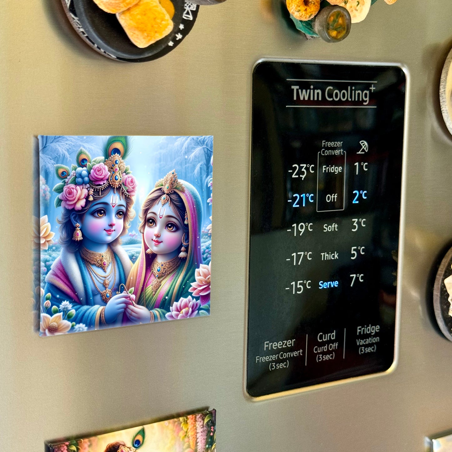 63mm Square Fridge Magnet of Lord Radha Krishna Winter 110013