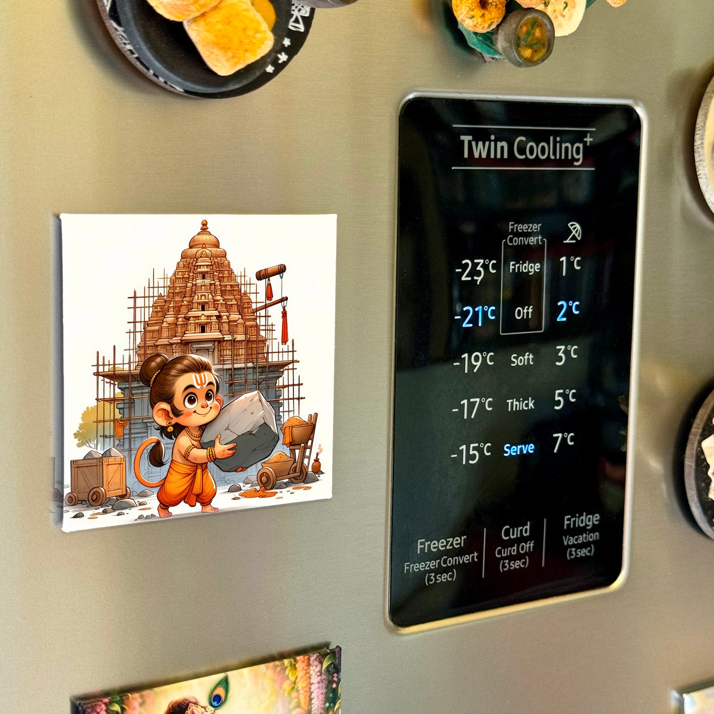 63mm Square Fridge Magnet of Lord Hanuman building Ram Mandir 110014