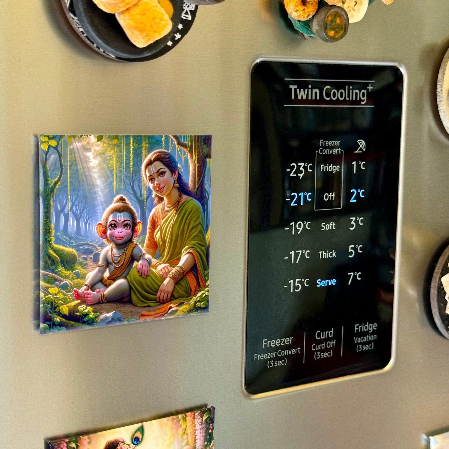 63mm Square Fridge Magnet of Lord Hanuman with mother Anjani 110017