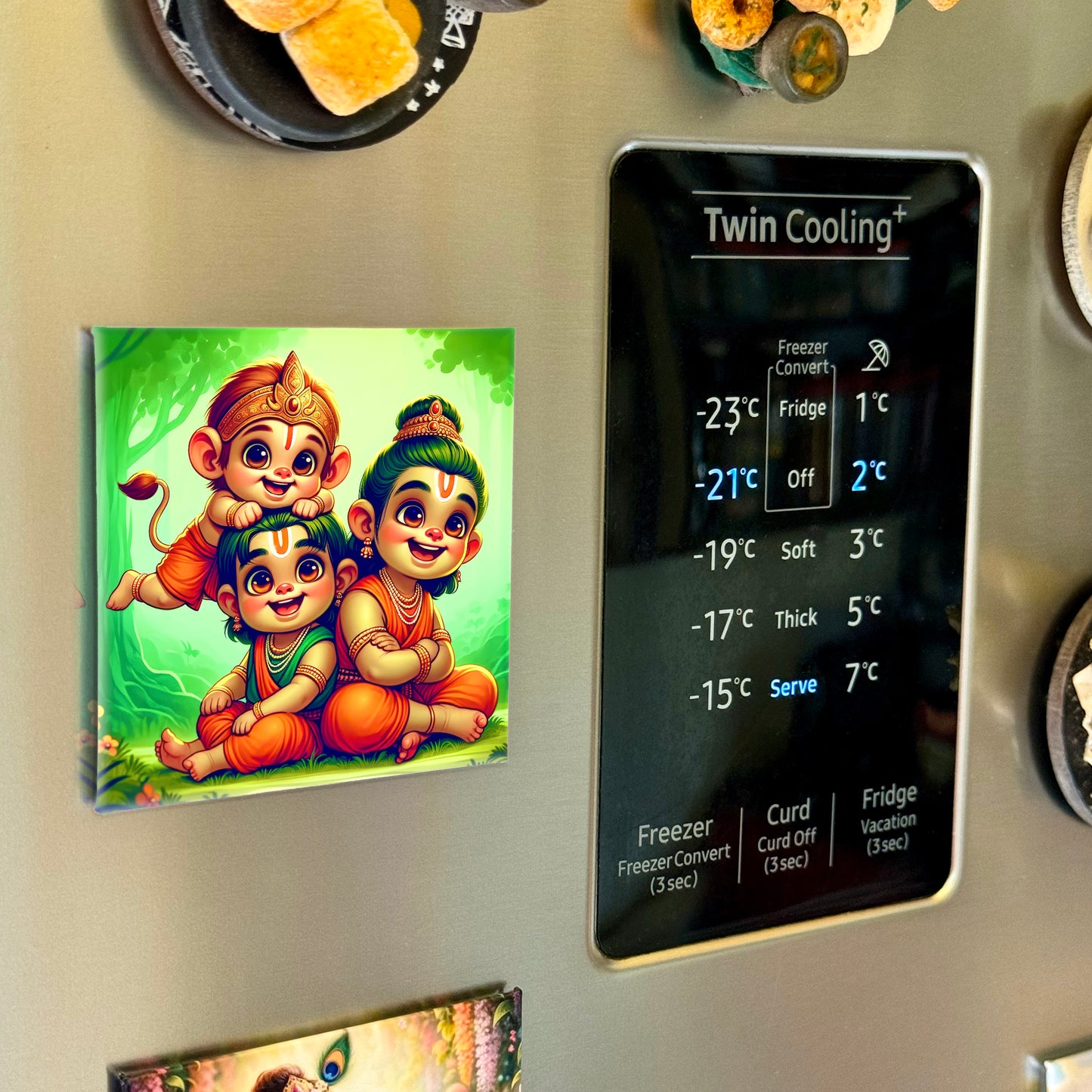 63mm Square Fridge Magnet of Cute Lord Ram, Laxman & Hanuman 110020