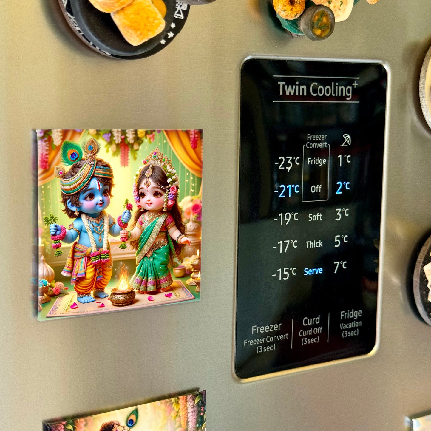 63mm Square Fridge Magnet of Lord Krishna and Tulsi 110025