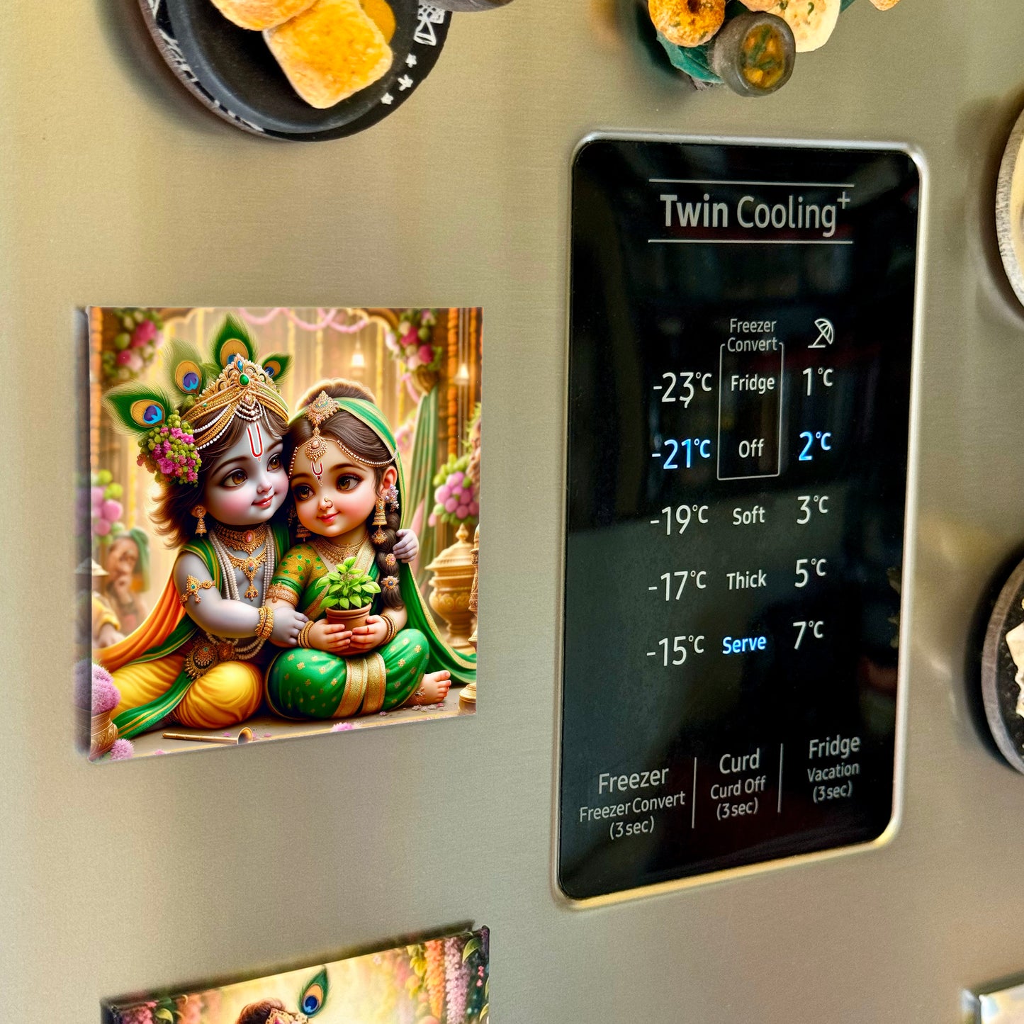 63mm Square Fridge Magnet of Lord Krishna and Tulsi 110026