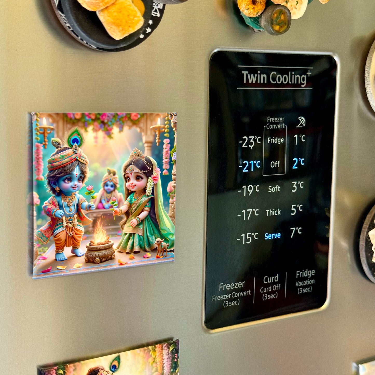 63mm Square Fridge Magnet of Lord Krishna and Tulsi Vivah 110027