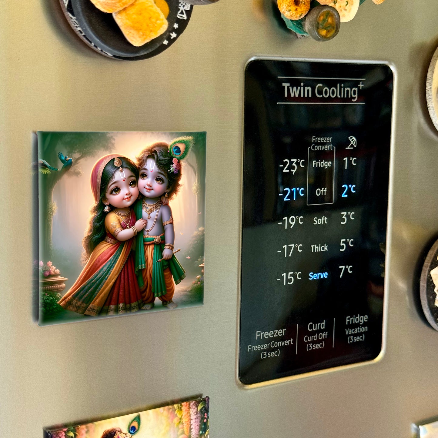 63mm Square Fridge Magnet of Cute Couple Radha Krishna 110037