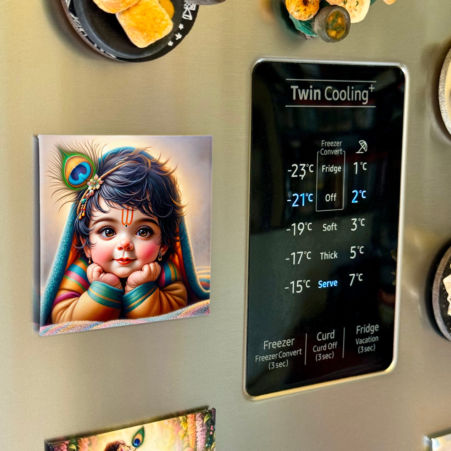 63mm Square Fridge Magnet of Cute Kid Krishna 110049
