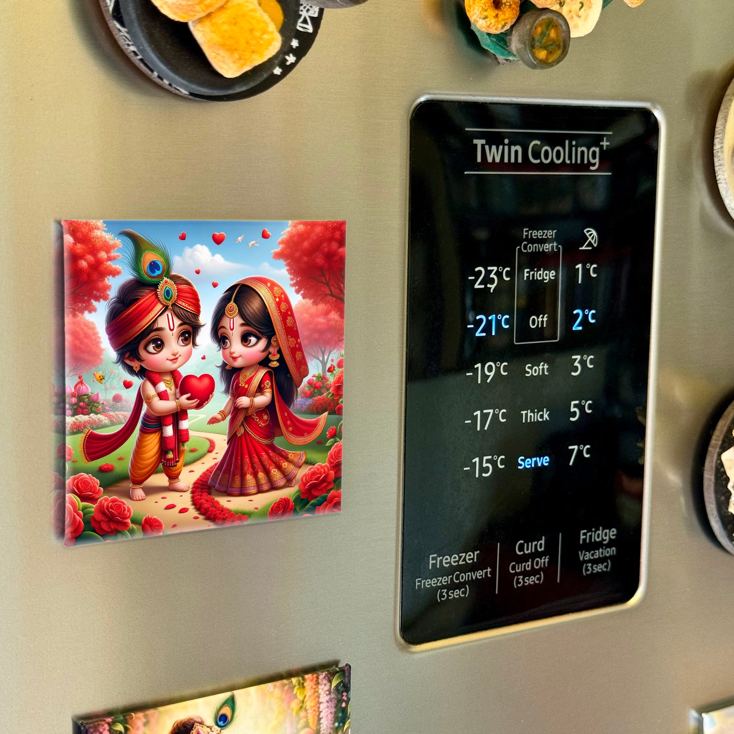 63mm Square Fridge Magnet of Cute Radha Krishna 110062
