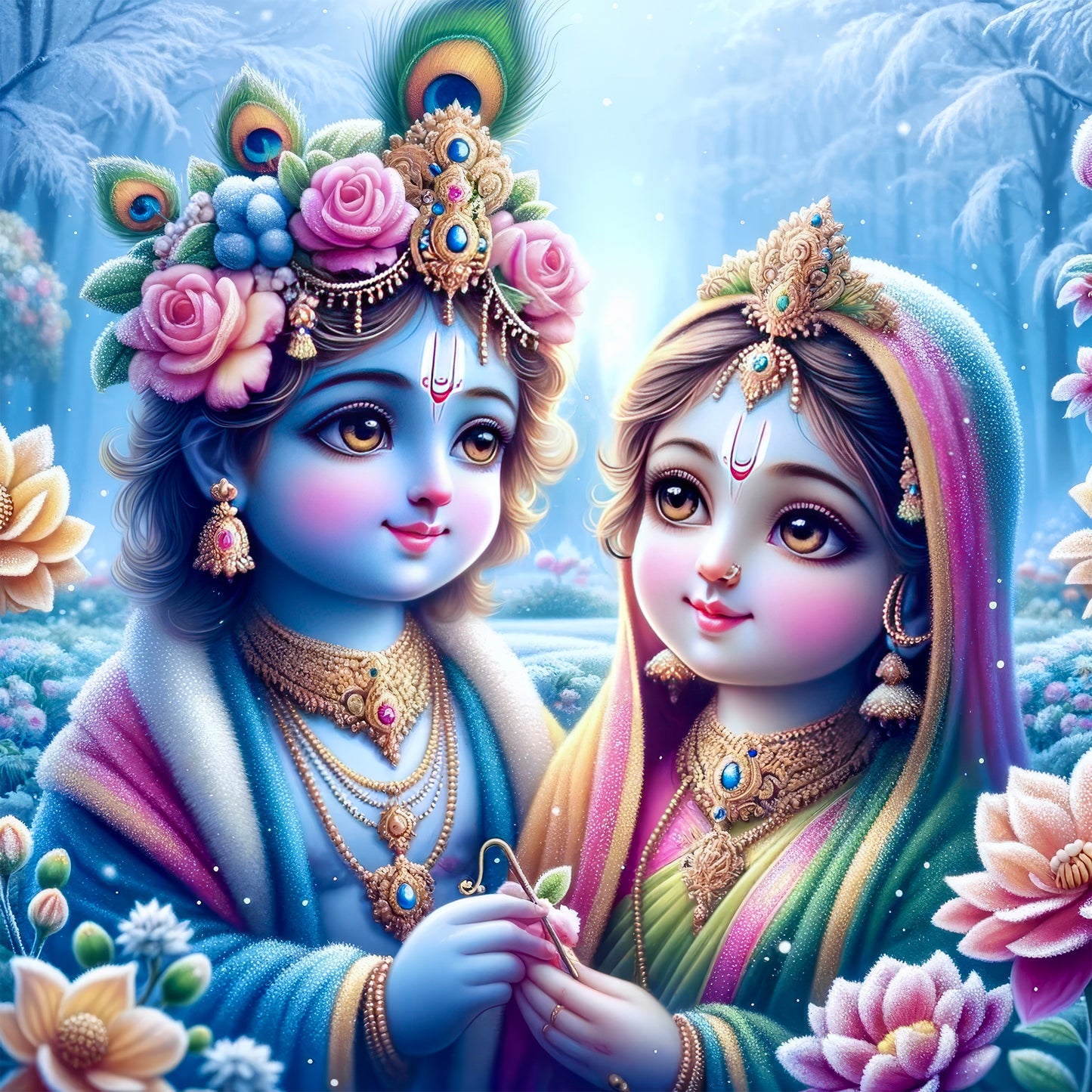 90mm x 90mm Glossy Photo Print of Lord Radha Krishna Winter 110013