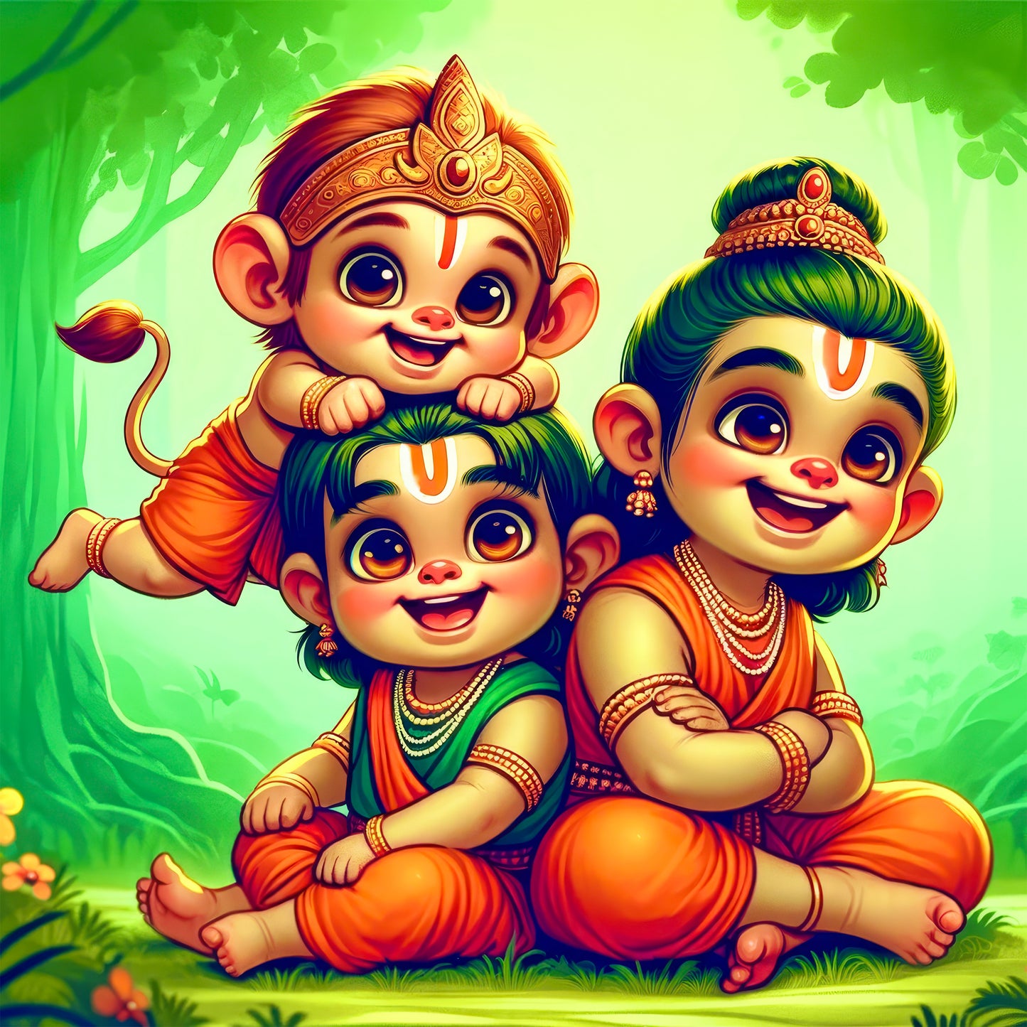 90mm x 90mm Glossy Photo Print of Cute Lord Ram, Laxman & Hanuman 110020