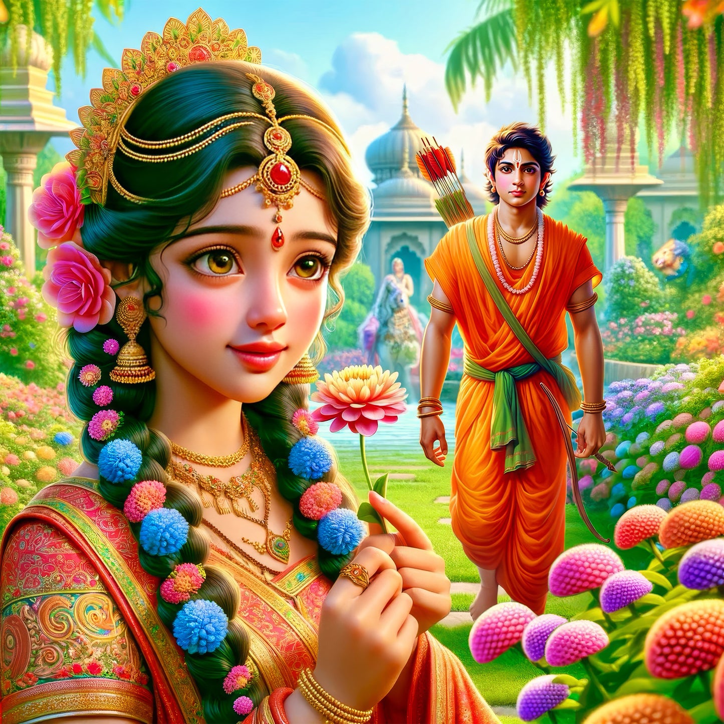 63mm Square Fridge Magnet of Maa Sita and Ram 110039