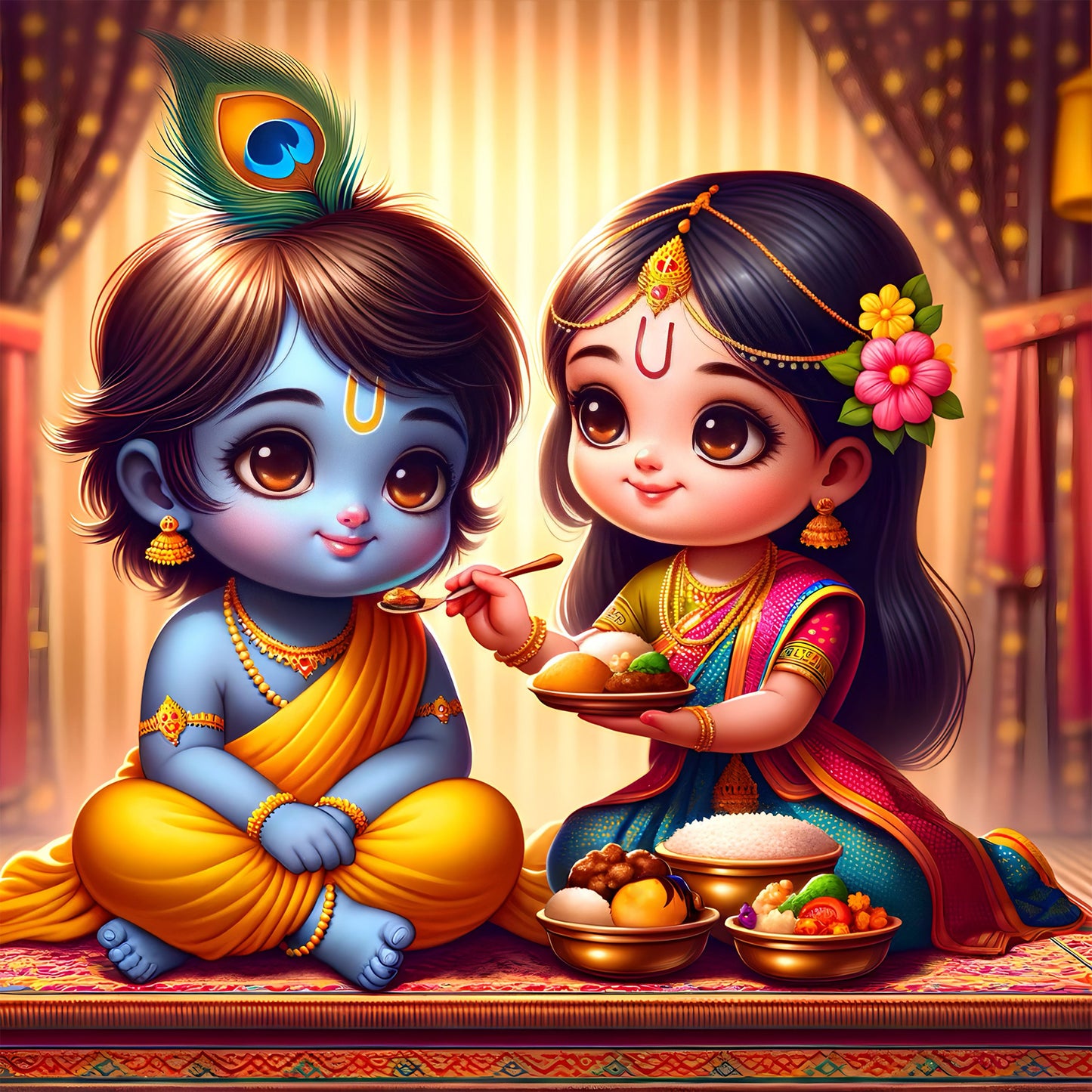 63mm Square Fridge Magnet of Cute Krishna and Subhadra 110054