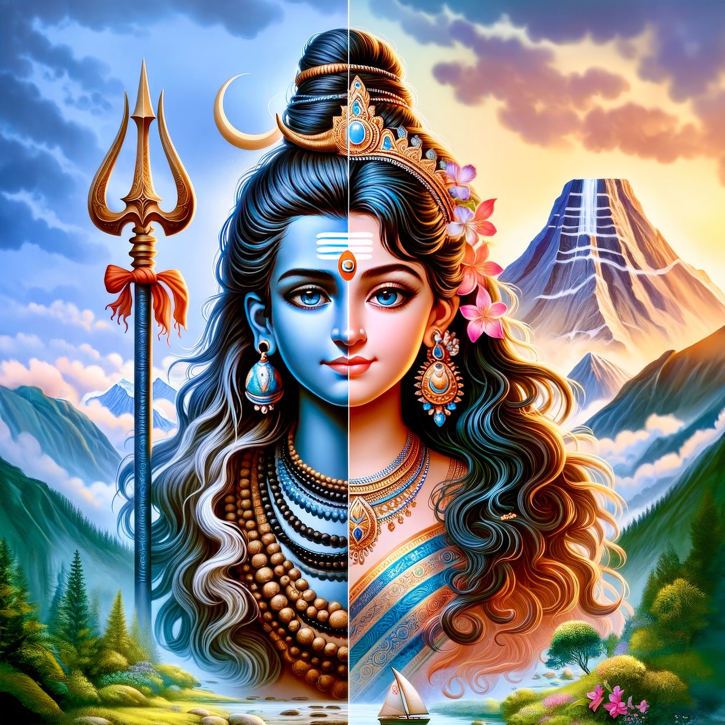 63mm Square Fridge Magnet of Lord Shiva Shakti Ardhnareshwar 110058