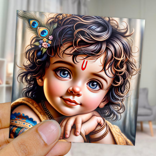 90mm x 90mm Glossy Photo Print of Cute Lord Krishna 110002