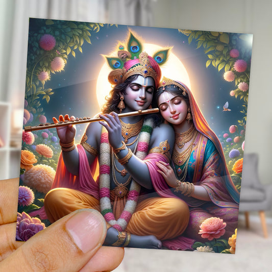 90mm x 90mm Glossy Photo Print of Lord Radha Krishna 110004