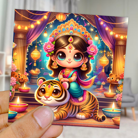 90mm x 90mm Glossy Photo Print of Cute Goddess Amba Maa 110008