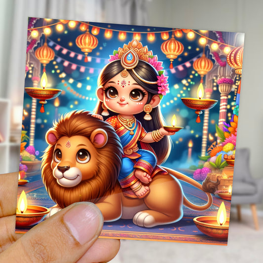 90mm x 90mm Glossy Photo Print of Cute Goddess Durga Maa 110009