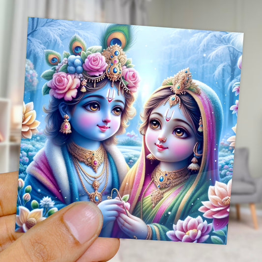 90mm x 90mm Glossy Photo Print of Lord Radha Krishna Winter 110013