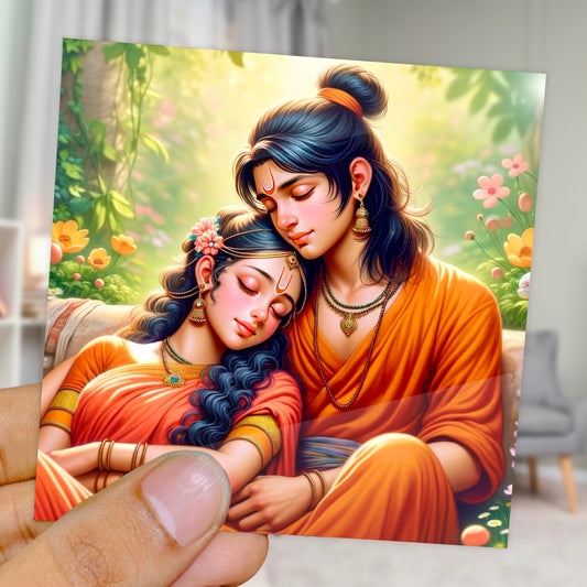 90mm x 90mm Glossy Photo Print of Lord Ram and Sita 110016