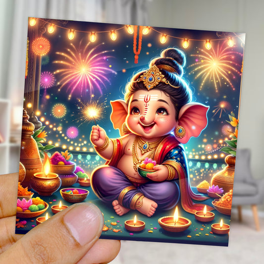 90mm x 90mm Glossy Photo Print of Cute Lord Ganesha 110019