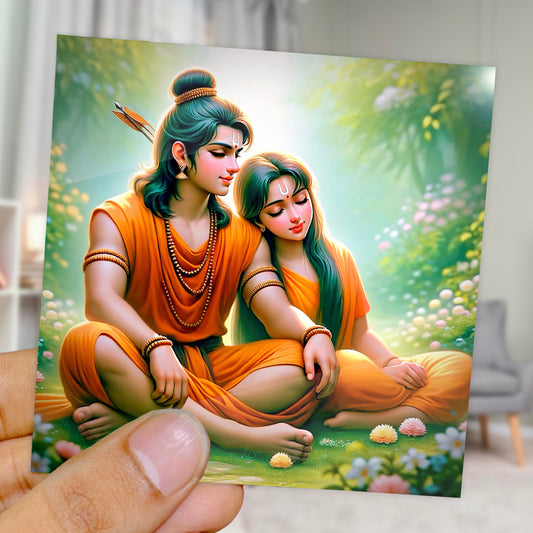 90mm x 90mm Glossy Photo Print of Lord Ram and Sita 110023