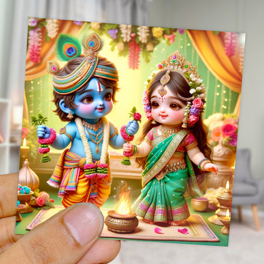 90mm x 90mm Glossy Photo Print of Lord Krishna and Tulsi 110025