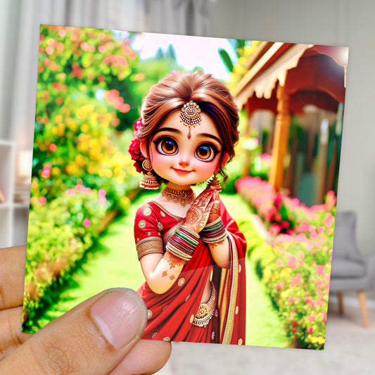 90mm x 90mm Glossy Photo Print of Cute Indian Bride 110030