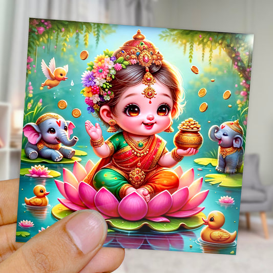 90mm x 90mm Glossy Photo Print of Goddess Laxmi 110035