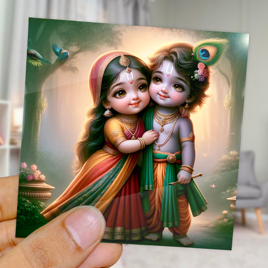 90mm x 90mm Glossy Photo Print of Cute Couple Radha Krishna 110037